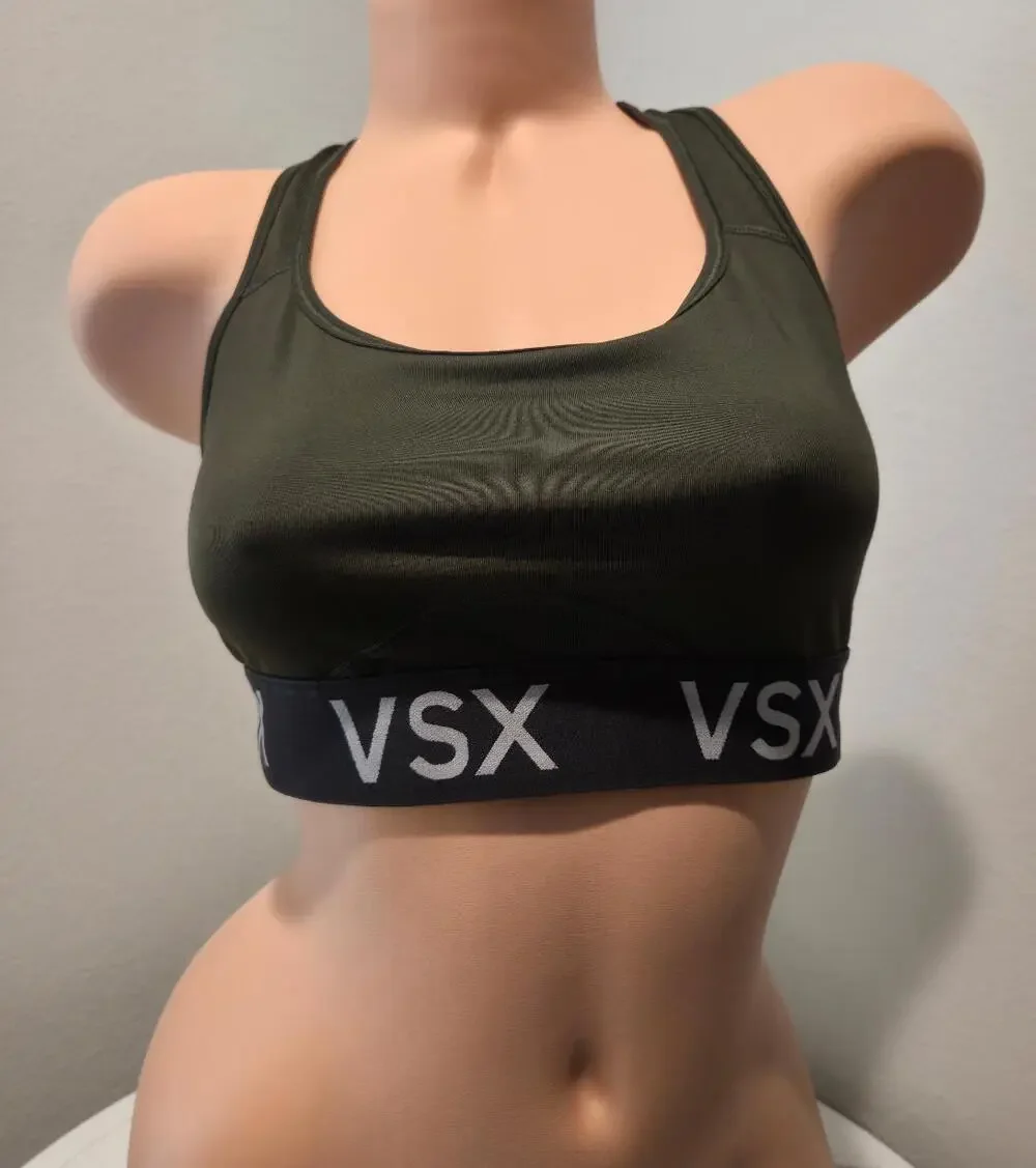 Victoria's Secret VSX Vintage 2016 Racerback Sports Bra Logo Olive Green Size L
